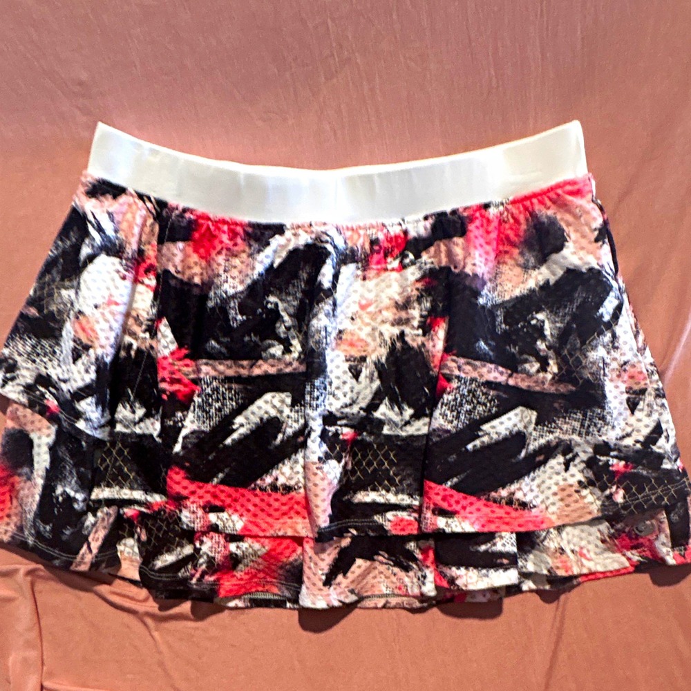 Lija Womens Tennis Golf Skort White Multicolor Abstract Stretch Pull On M